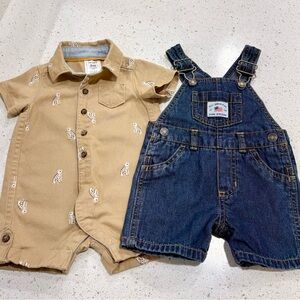 Carter's Safari Print Romper & Blue Denim Overalls Bundle